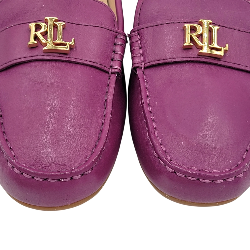 Lauren Ralph Lauren Barnsbury Driving Loafers Women 9 Plum Gold LRL Logo Leather - Picture 5 of 12